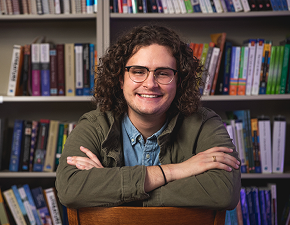 student in a library