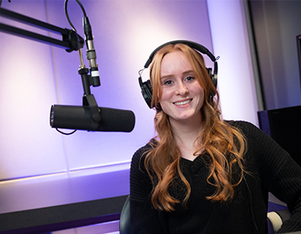 student in a recording studio