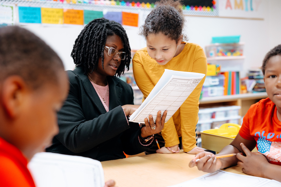 Student teacher in a classroom