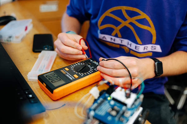 Up close shot of work being done in an engineering lab