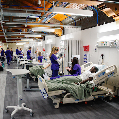 Nursing students in the skills lab