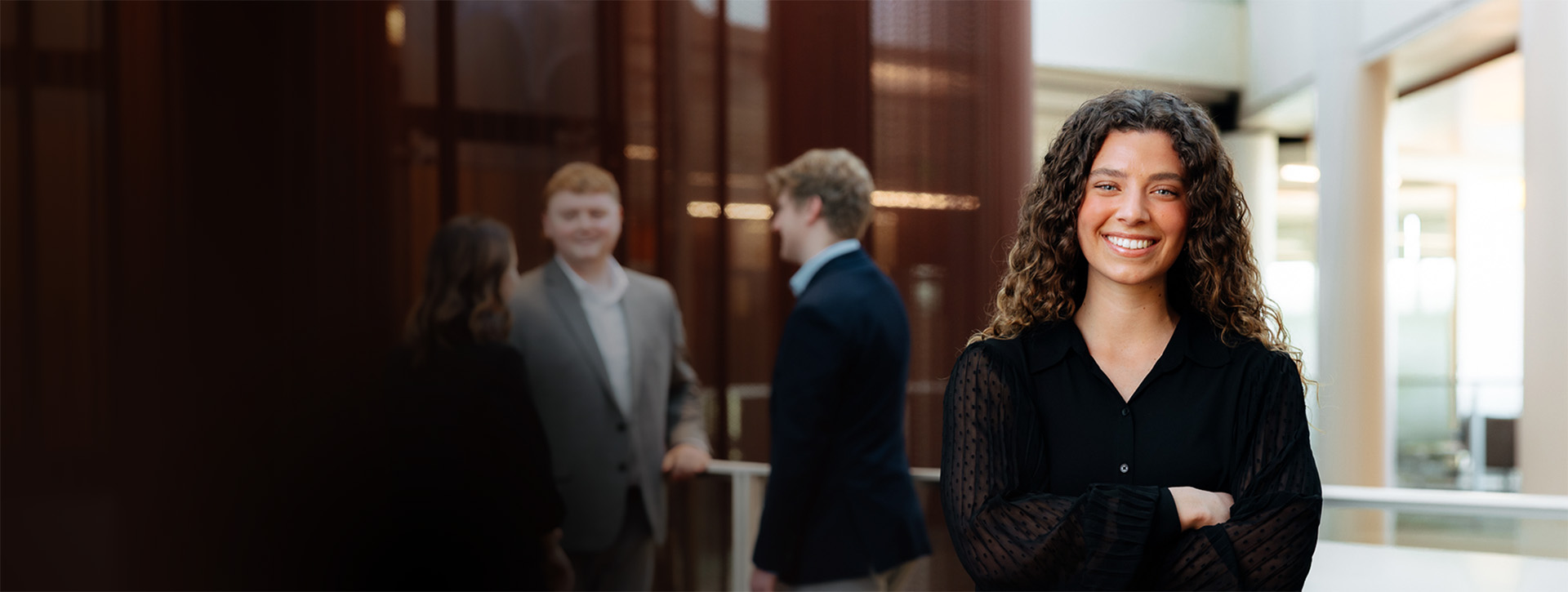 Confident business student at the University of Northern Iowa in a career-ready environment