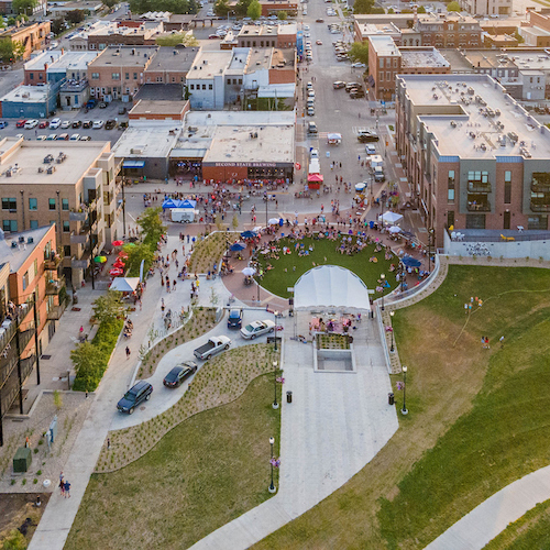 Drone view of Cedar Falls river front